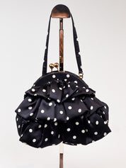 Luisa Spagnoli 2000s Black and White Polka Dot Silk Ruffle Bag
