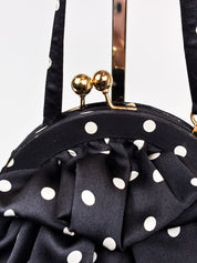 Luisa Spagnoli 2000s Black and White Polka Dot Silk Ruffle Bag