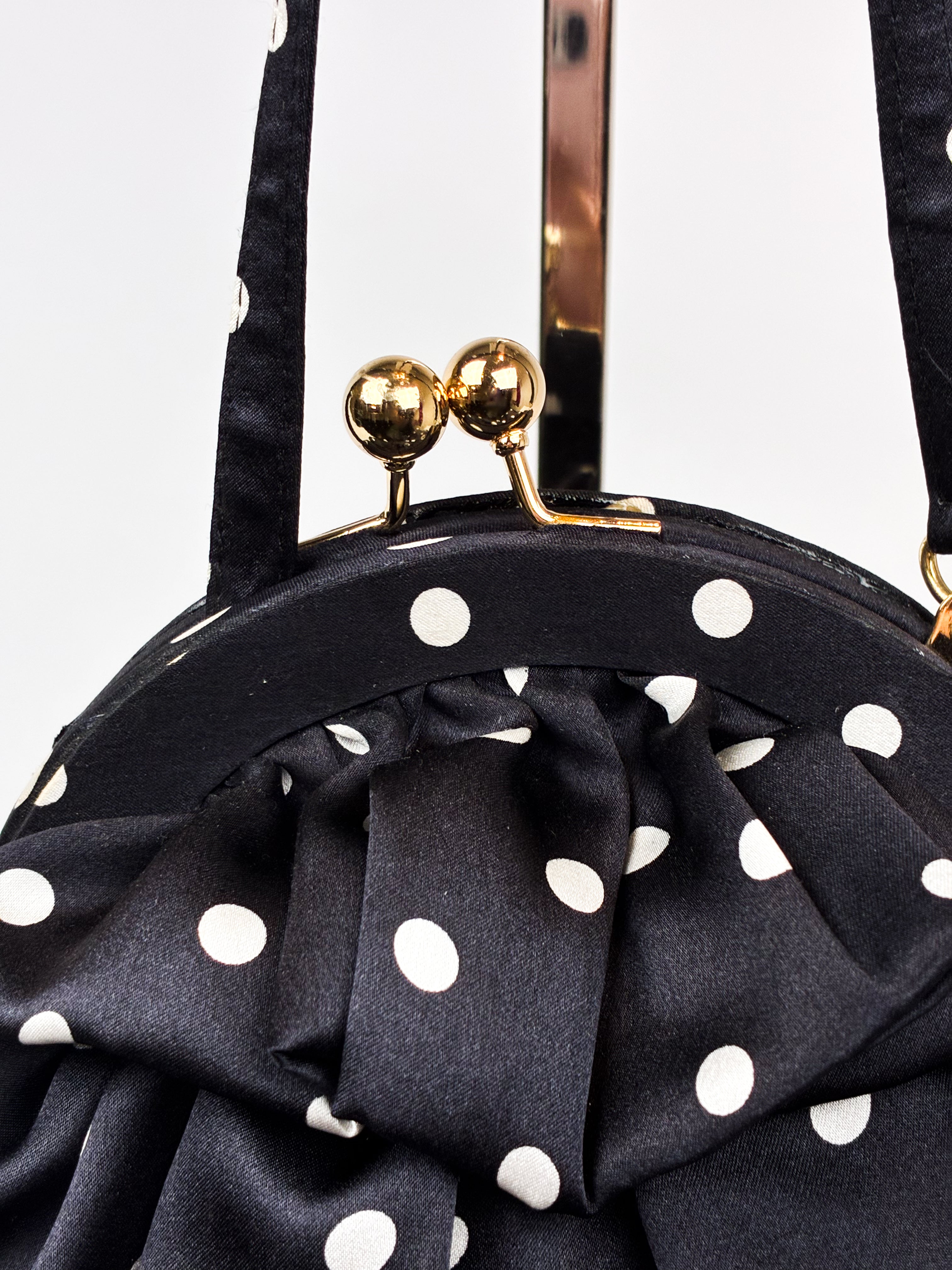 Luisa Spagnoli 2000s Black and White Polka Dot Silk Ruffle Bag
