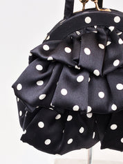 Luisa Spagnoli 2000s Black and White Polka Dot Silk Ruffle Bag