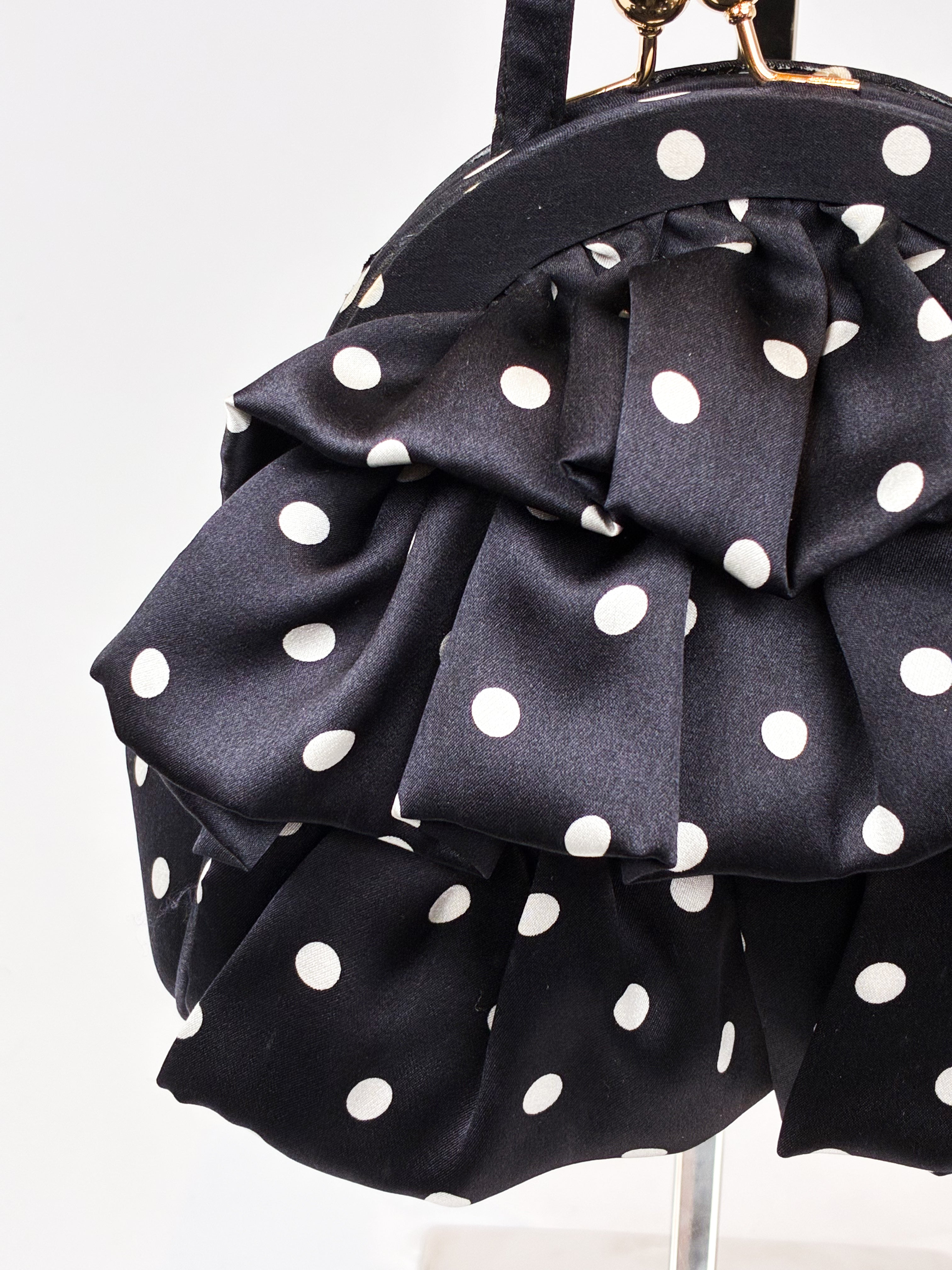 Luisa Spagnoli 2000s Black and White Polka Dot Silk Ruffle Bag