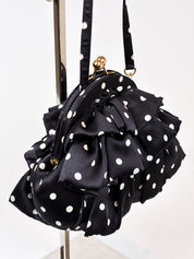 Luisa Spagnoli 2000s Black and White Polka Dot Silk Ruffle Bag