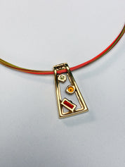 Pierre Lang 2000s Gold-Tone Geometric Crystal Pendant Wire Choker