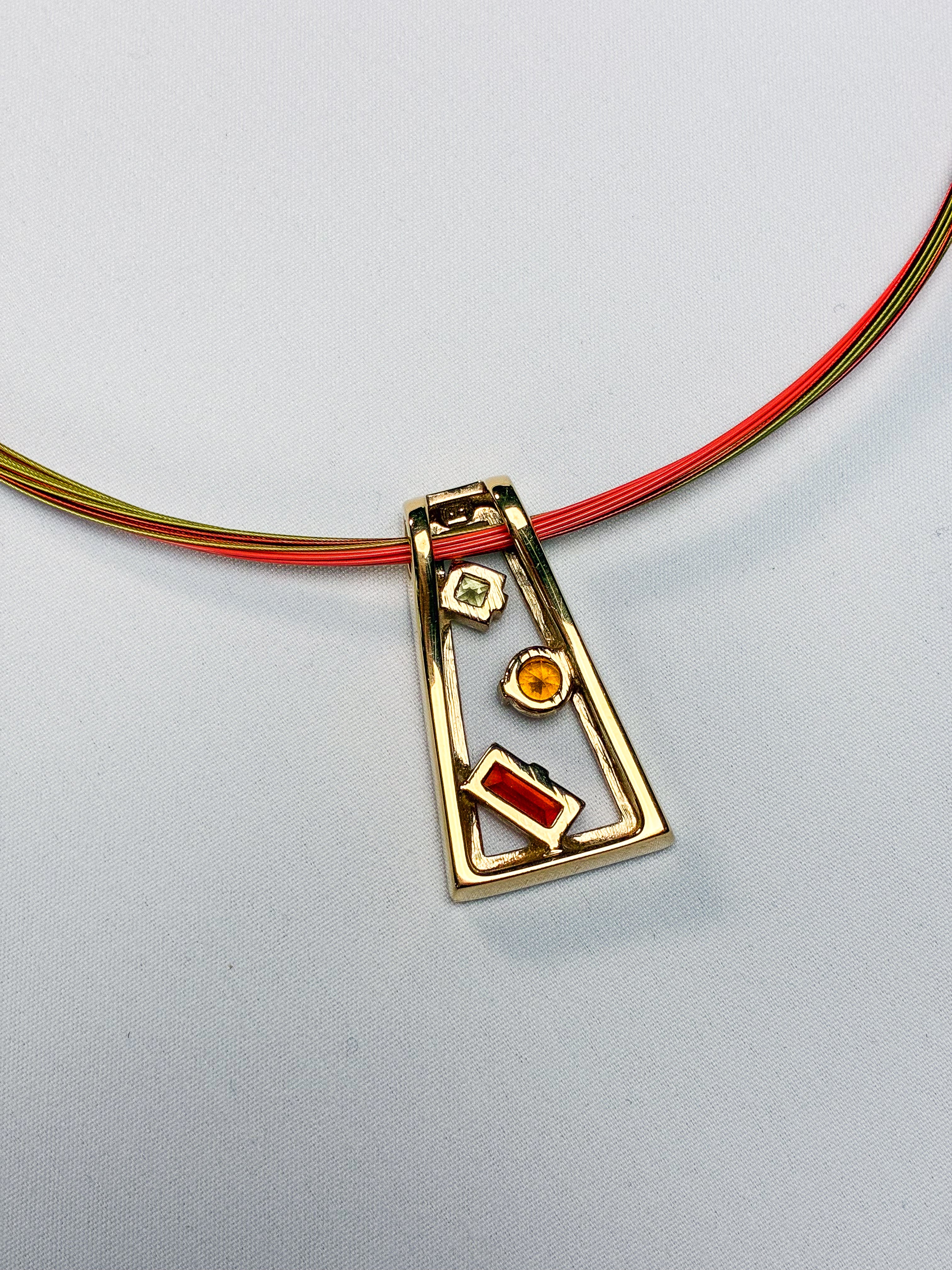 Pierre Lang 2000s Gold-Tone Geometric Crystal Pendant Wire Choker