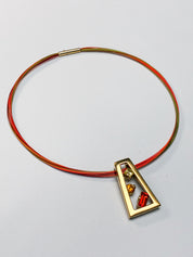 Pierre Lang 2000s Gold-Tone Geometric Crystal Pendant Wire Choker