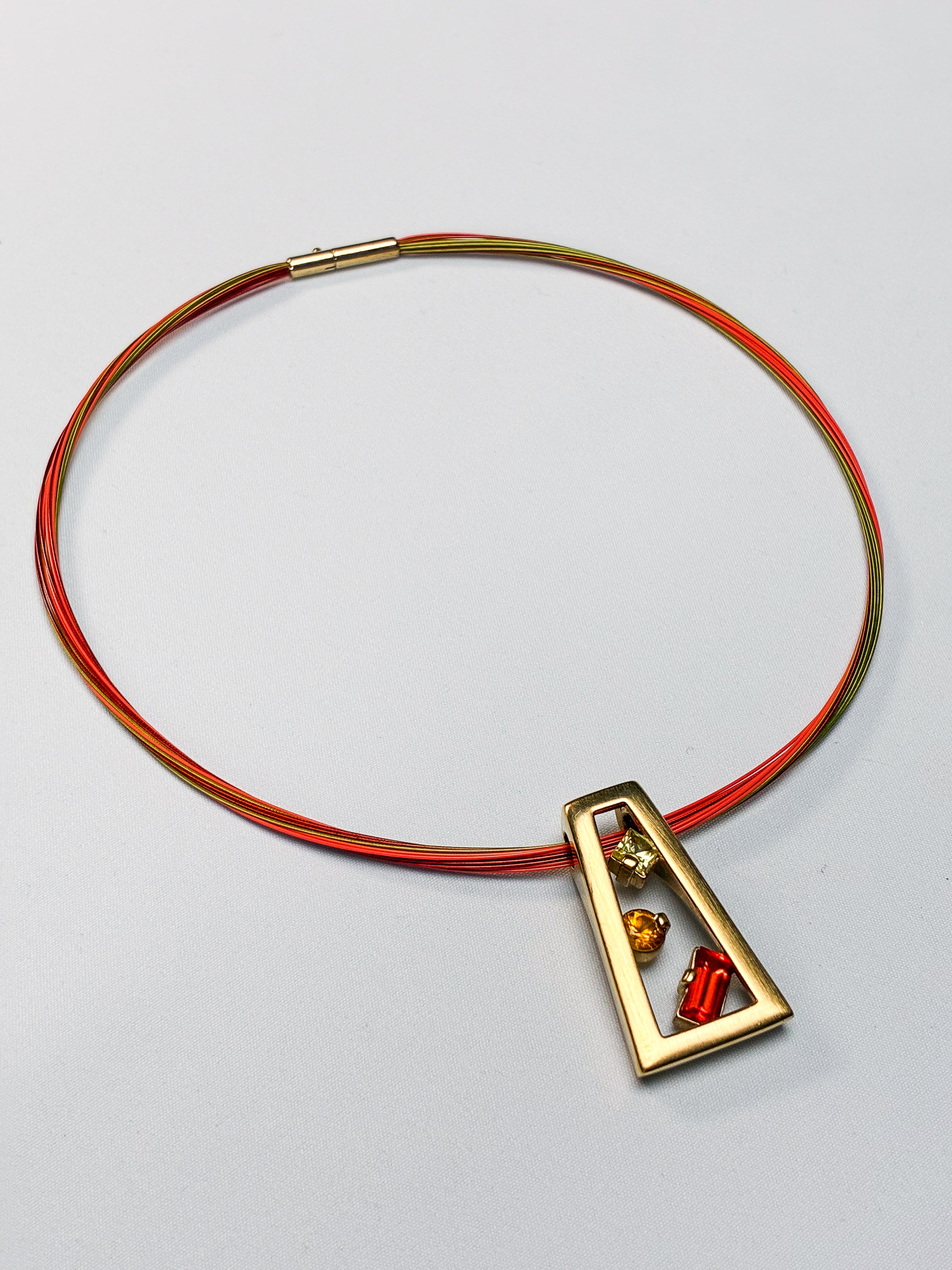 Pierre Lang 2000s Gold-Tone Geometric Crystal Pendant Wire Choker