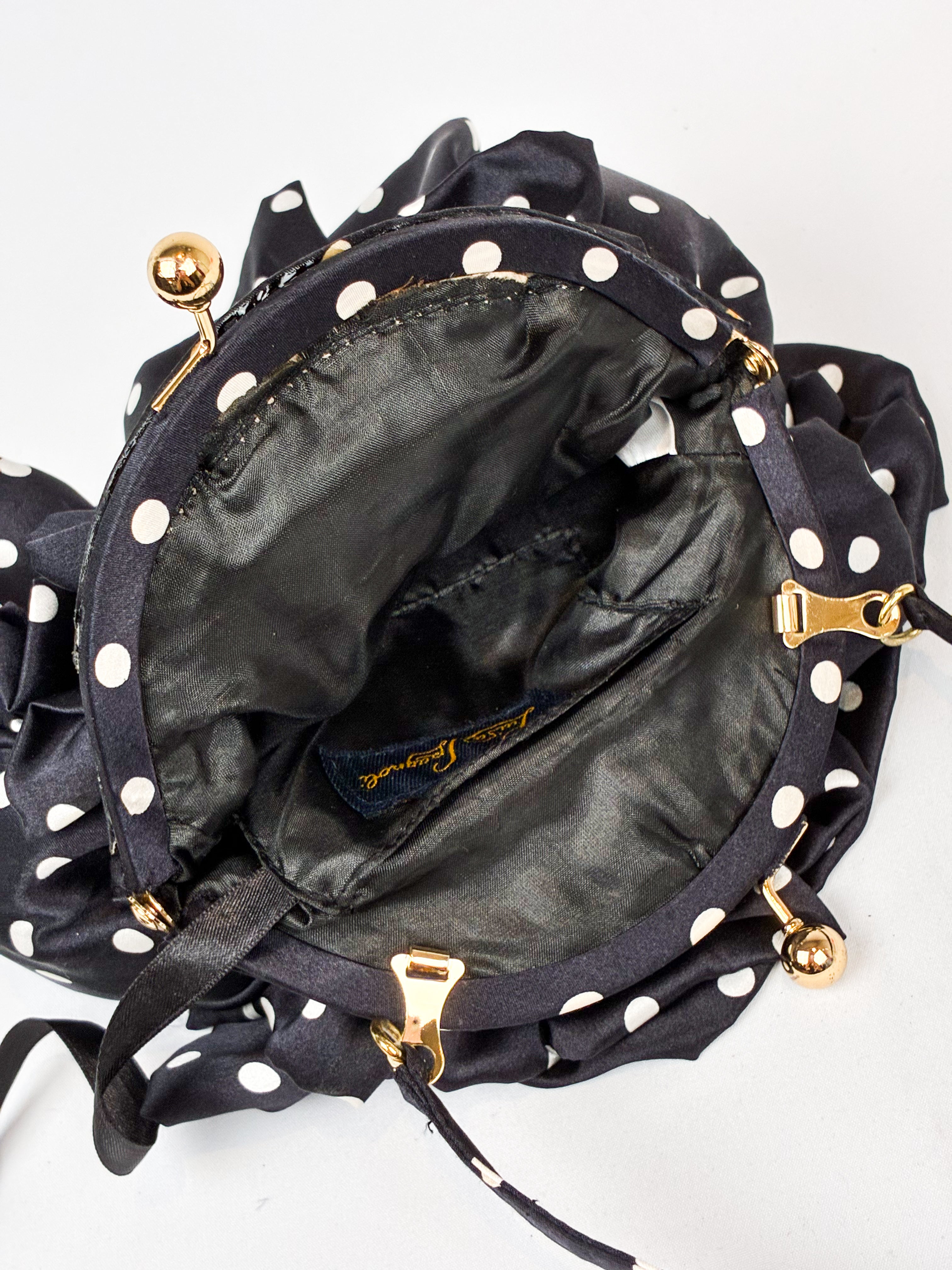 Luisa Spagnoli 2000s Black and White Polka Dot Silk Ruffle Bag