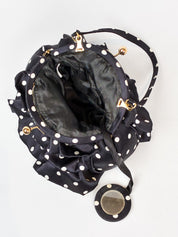Luisa Spagnoli 2000s Black and White Polka Dot Silk Ruffle Bag