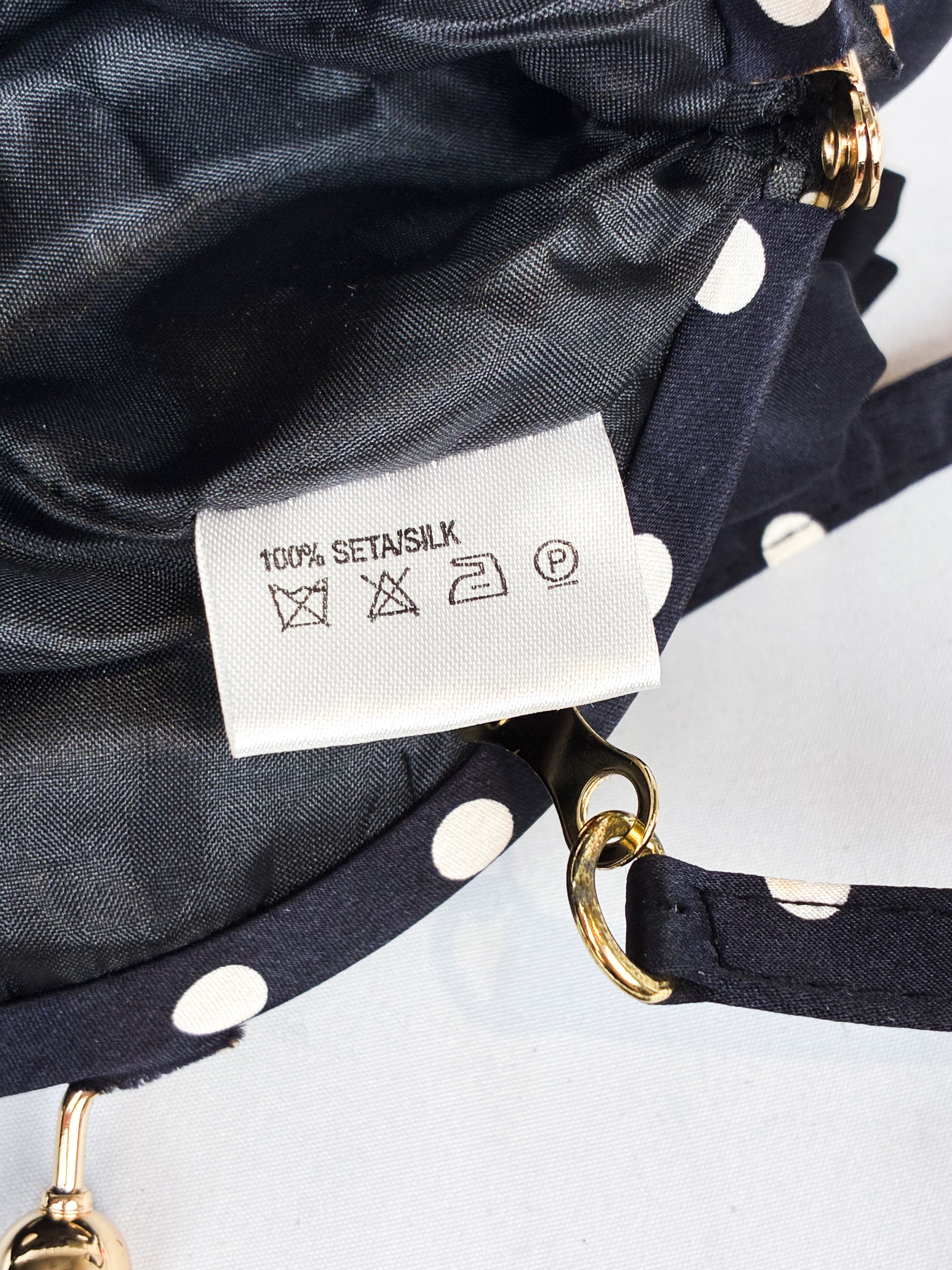 Luisa Spagnoli 2000s Black and White Polka Dot Silk Ruffle Bag