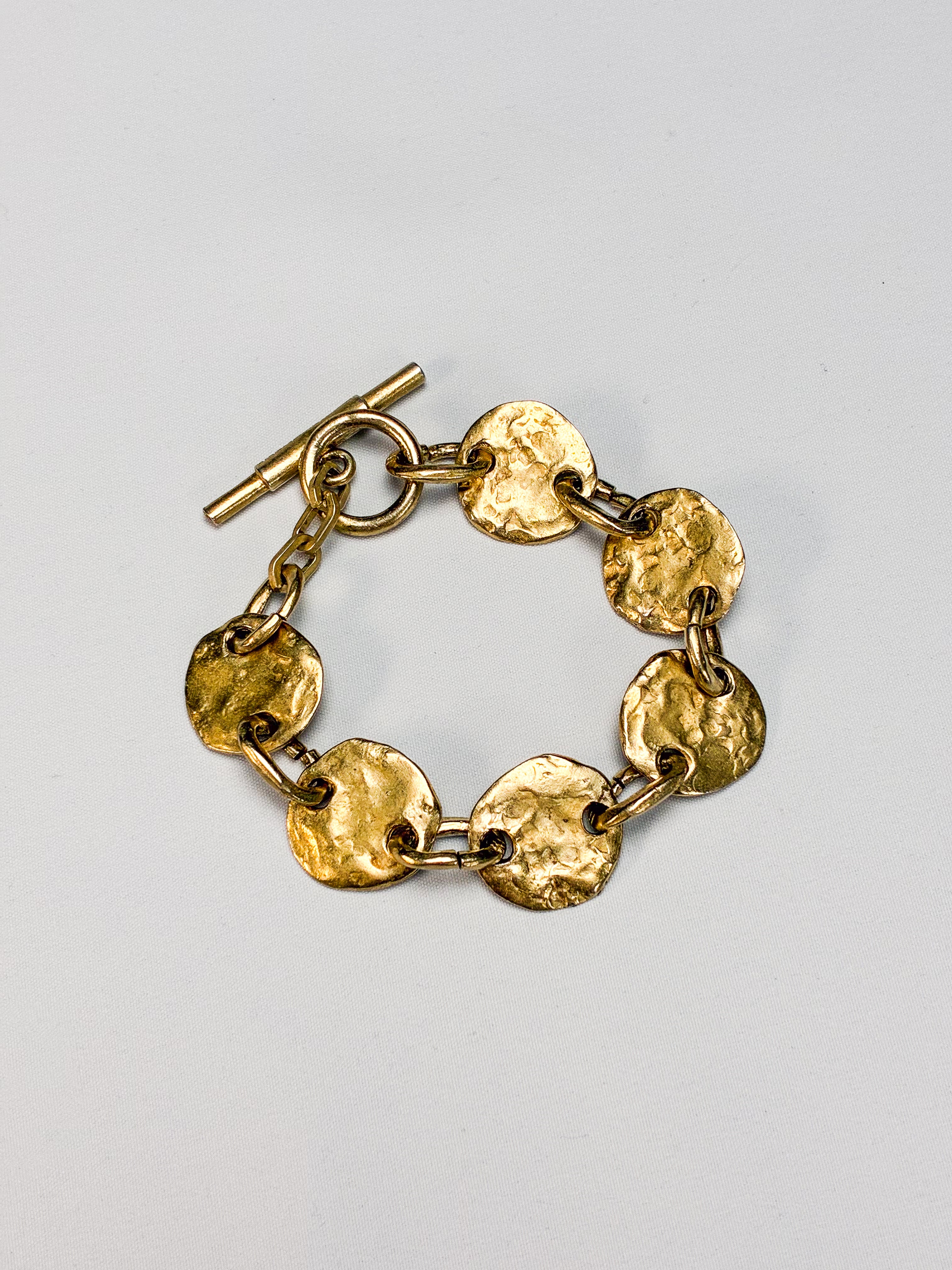 Biche de Bere 1990s Gold-Tone Hammered Disc Link Bracelet