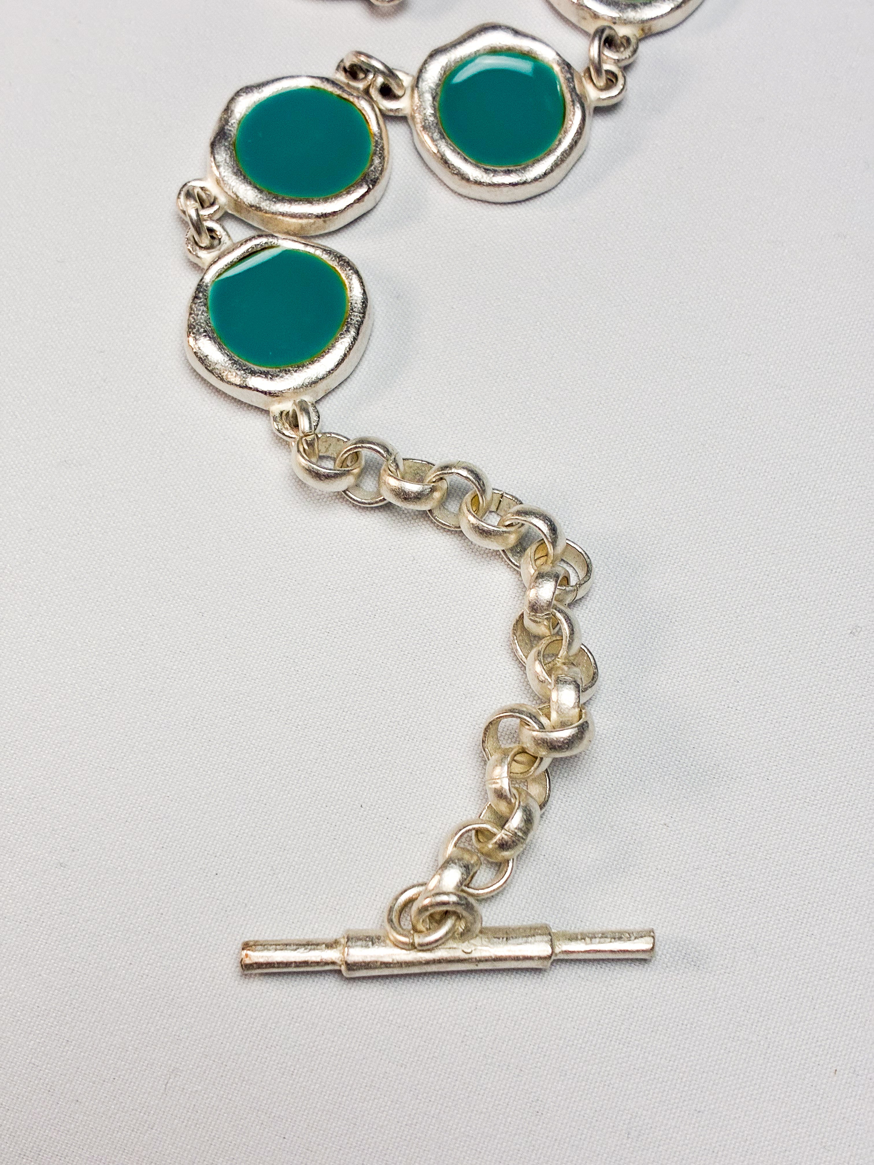 Biche de Bere Paris 2000s Turquoise Enamel Disc Link Necklace & Bracelet Set