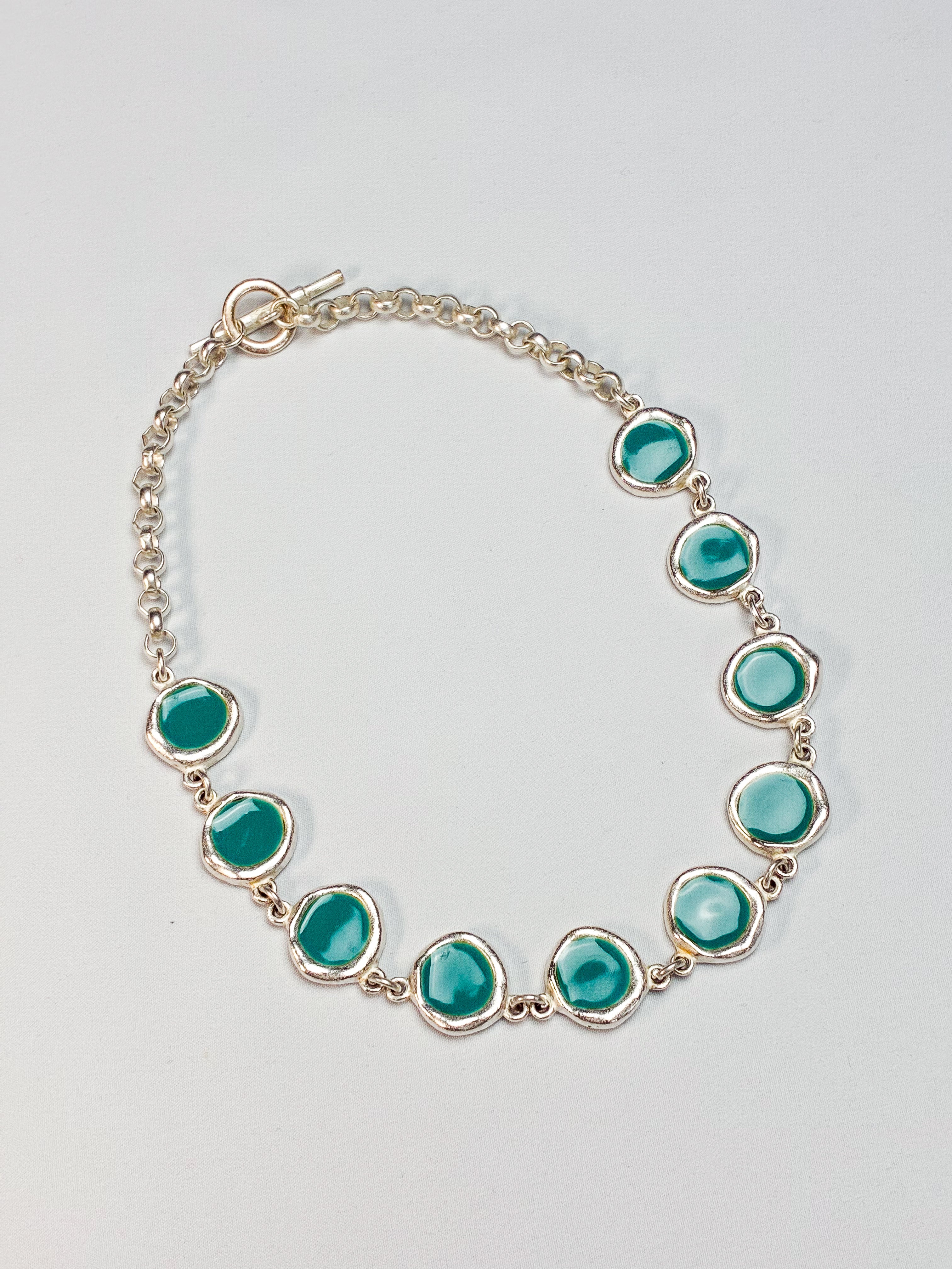 Biche de Bere Paris 2000s Turquoise Enamel Disc Link Necklace & Bracelet Set