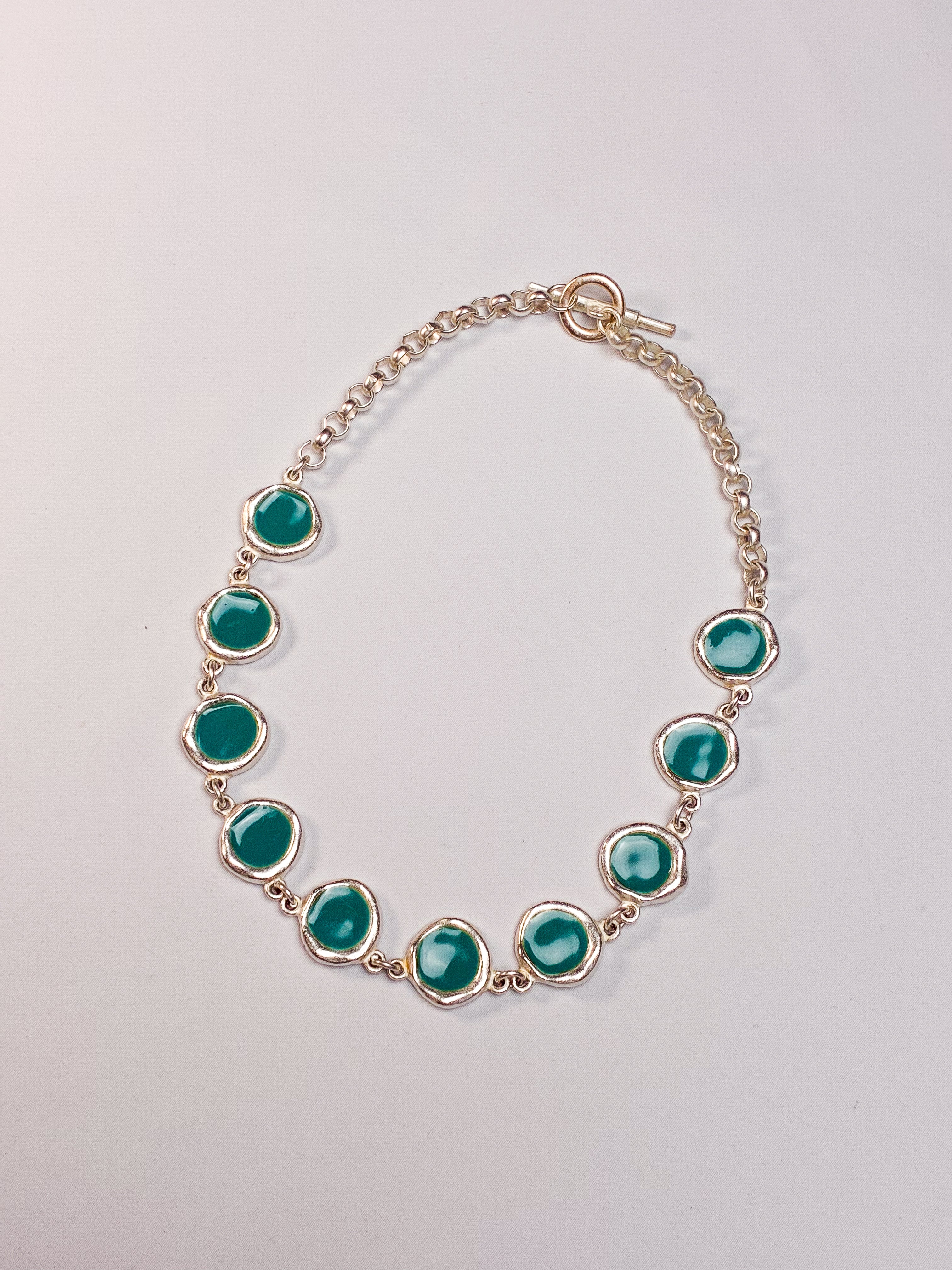Biche de Bere Paris 2000s Turquoise Enamel Disc Link Necklace & Bracelet Set