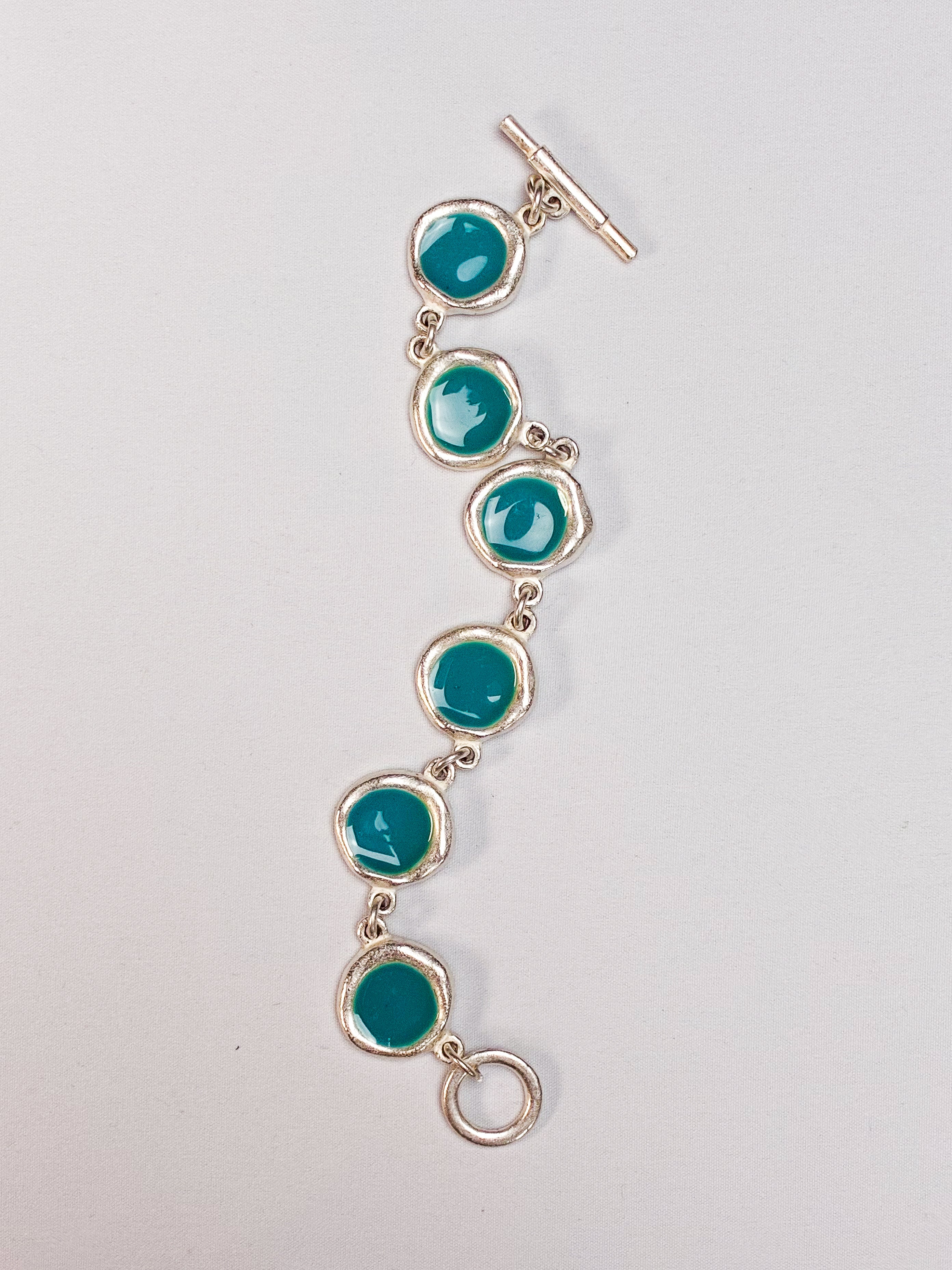 Biche de Bere Paris 2000s Turquoise Enamel Disc Link Necklace & Bracelet Set
