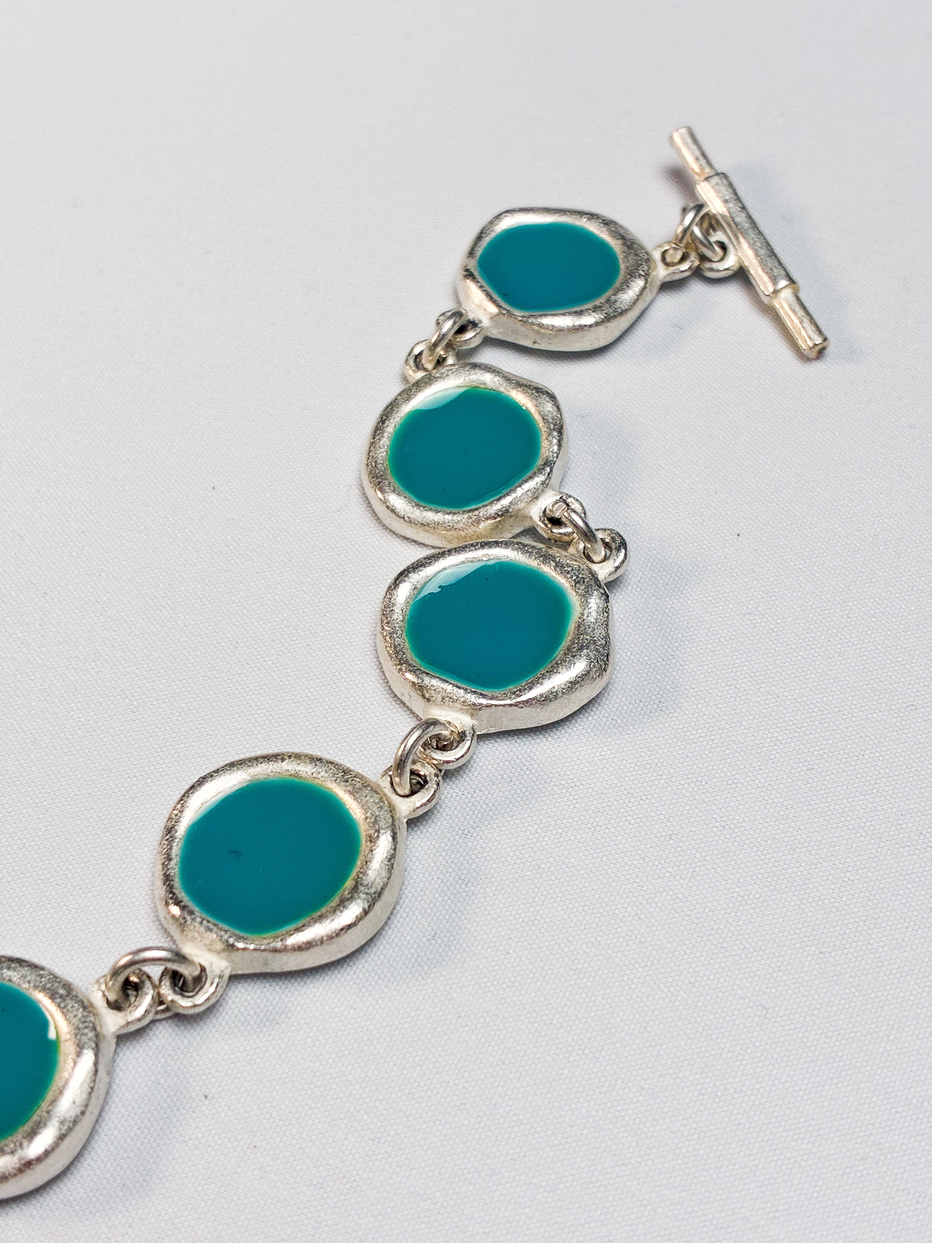 Biche de Bere Paris 2000s Turquoise Enamel Disc Link Necklace & Bracelet Set