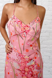 Helena Sorel Pink Silk Floral Dress