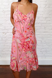 Helena Sorel Pink Silk Floral Dress