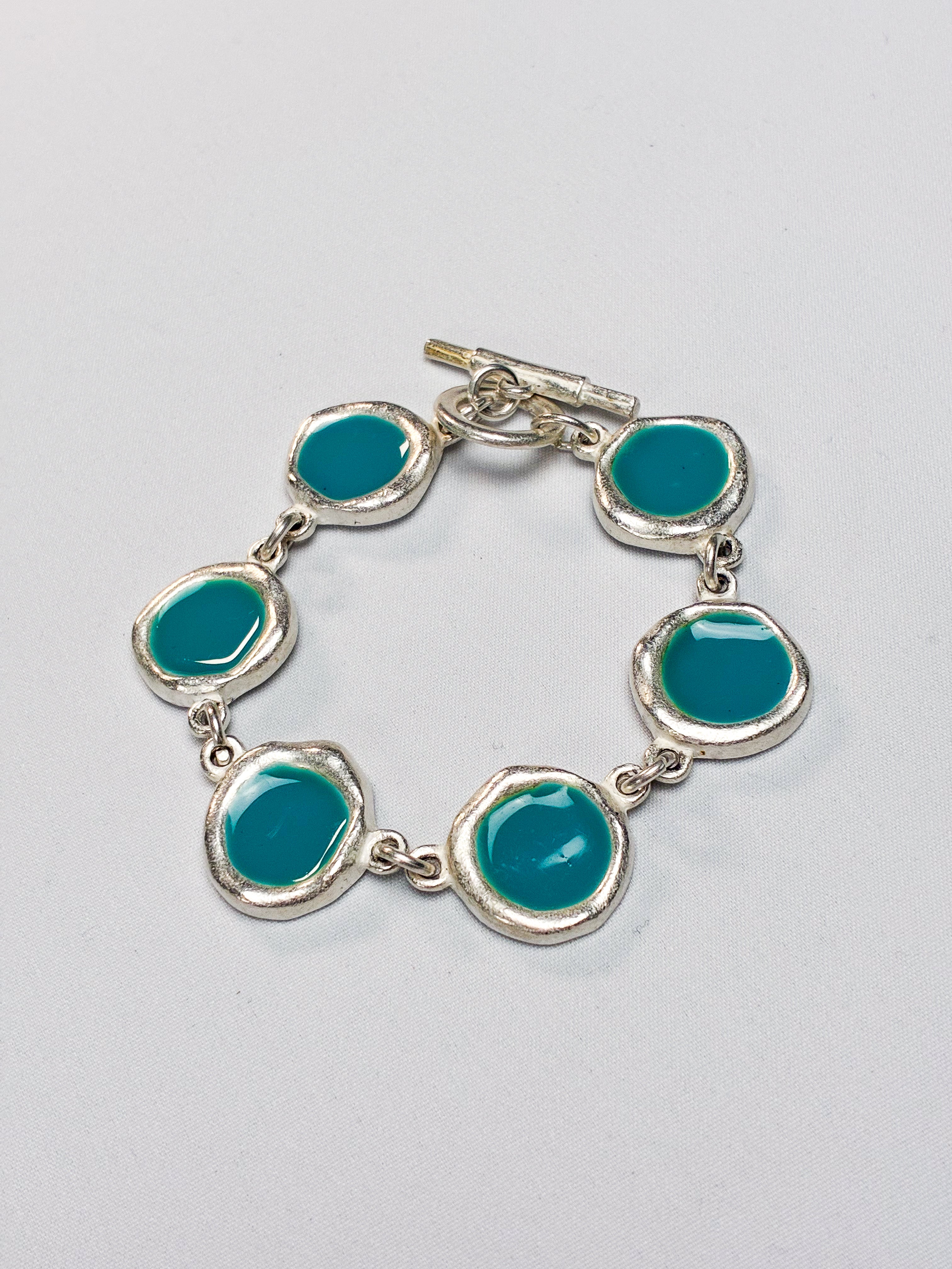 Biche de Bere Paris 2000s Turquoise Enamel Disc Link Necklace & Bracelet Set