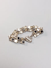 Il Etait Une Fois 1990s Silver-Tone Square Link Black Crystal Bracelet