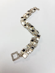 Il Etait Une Fois 1990s Silver-Tone Square Link Black Crystal Bracelet
