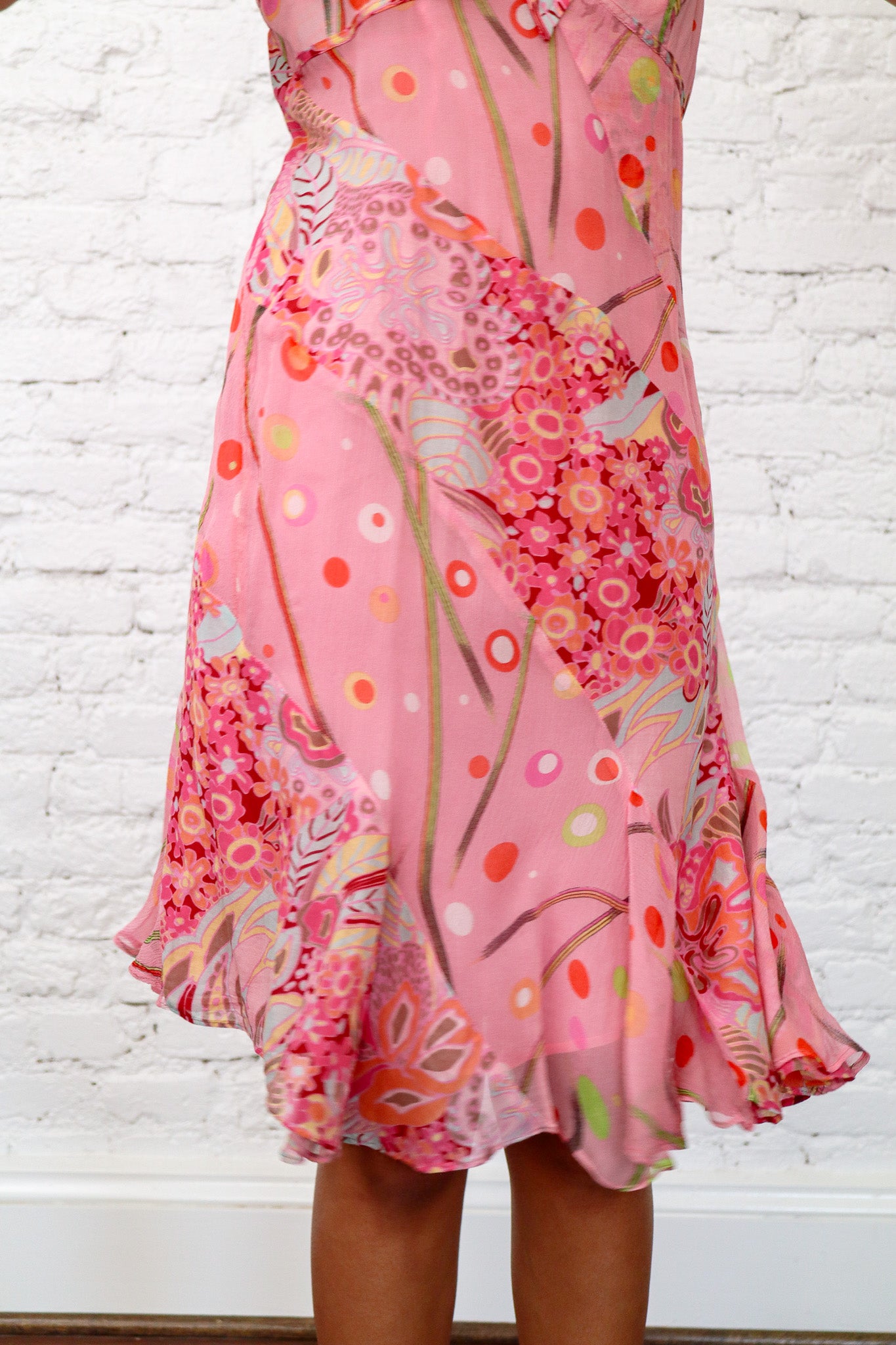 Helena Sorel Pink Silk Floral Dress