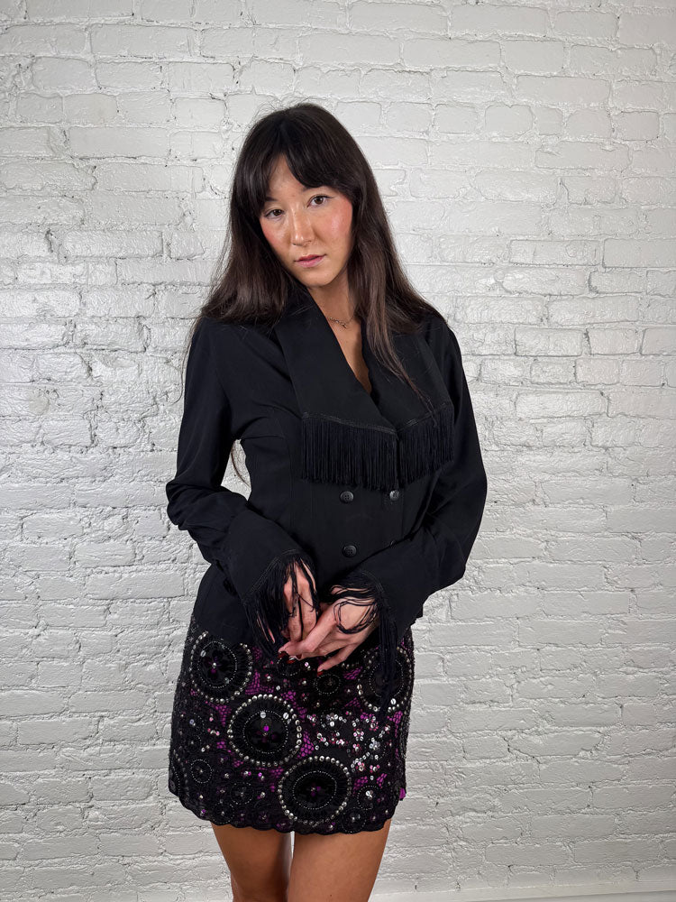 Plein Sud 1990s Black Fringe Blazer