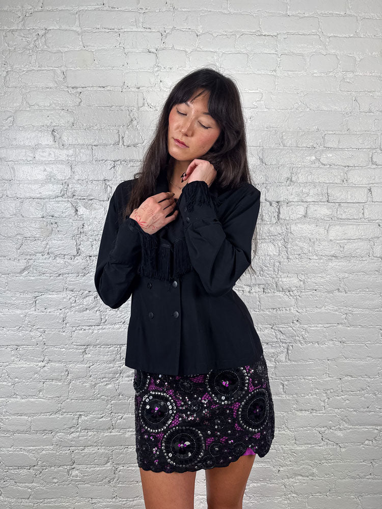 Plein Sud 1990s Black Fringe Blazer