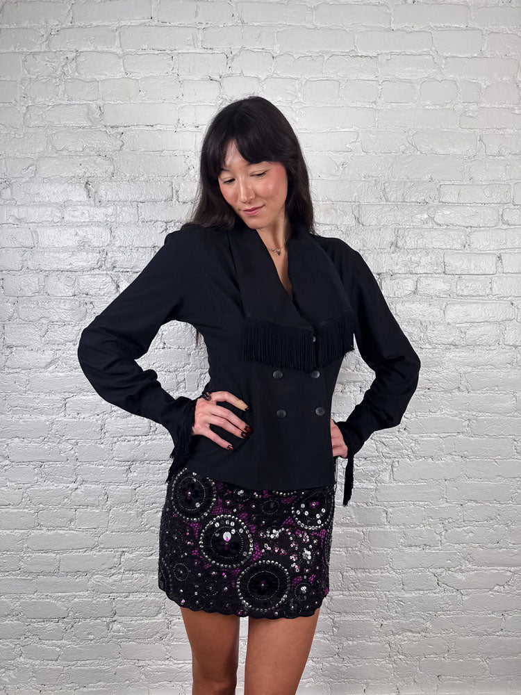 Pinko 2000s Black & Purple Sequin Mini Skirt
