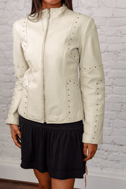 White Studded Italian Leather Jacket
