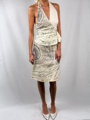 Nougat London 2000s Cream Hand-Beaded Halter Top and Skirt Set - M