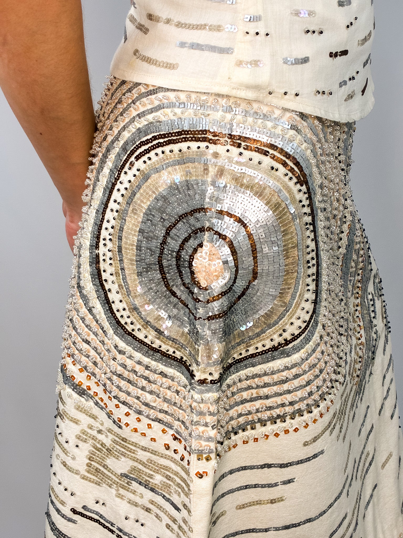 Nougat London 2000s Cream Hand-Beaded Halter Top and Skirt Set - M