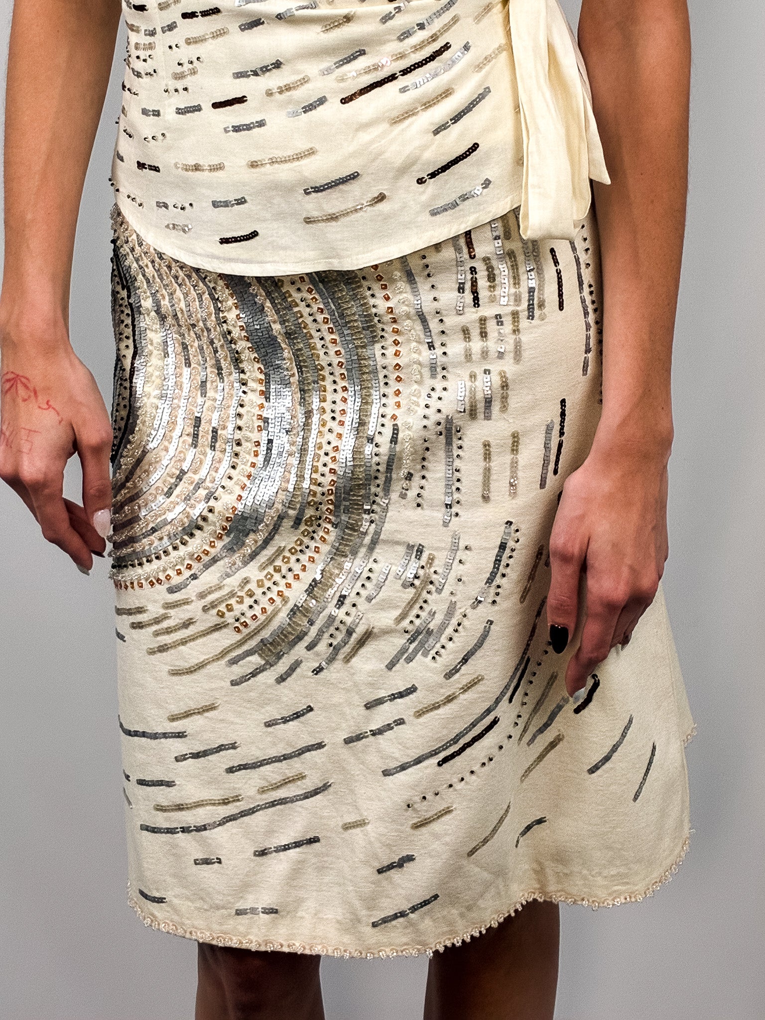 Nougat London 2000s Cream Hand-Beaded Halter Top and Skirt Set - M
