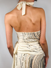 Nougat London 2000s Cream Hand-Beaded Halter Top and Skirt Set - M