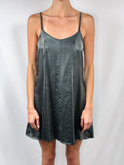 2000s Gunmetal Metallic A-Line Mini Dress - S/M