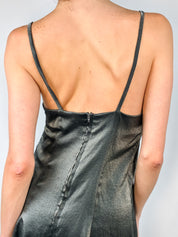 2000s Gunmetal Metallic A-Line Mini Dress - S/M