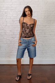 Just Cavalli Crystal Logo Denim Shorts