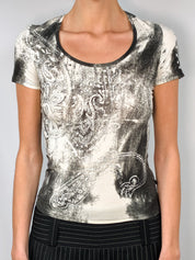 Just Cavalli 2000s Black & Cream Baroque Print Tee - M