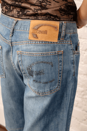 Just Cavalli Crystal Logo Denim Shorts