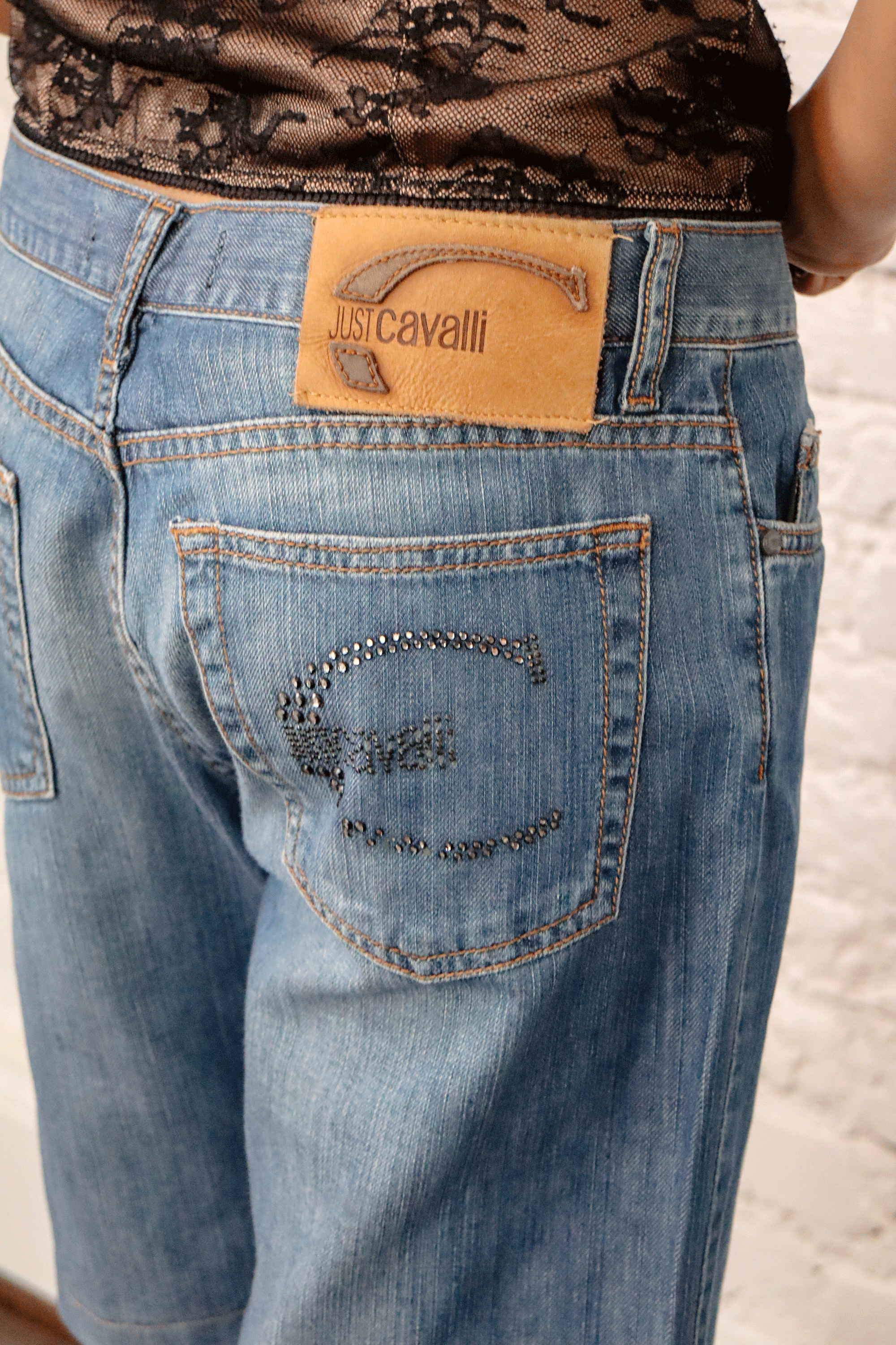 Just Cavalli Crystal Logo Denim Shorts