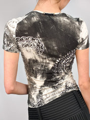 Just Cavalli 2000s Black & Cream Baroque Print Tee - M