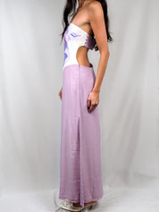 2000s Lilac Airbrushed Rose Strapless Gown - M