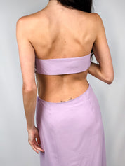 2000s Lilac Airbrushed Rose Strapless Gown - M