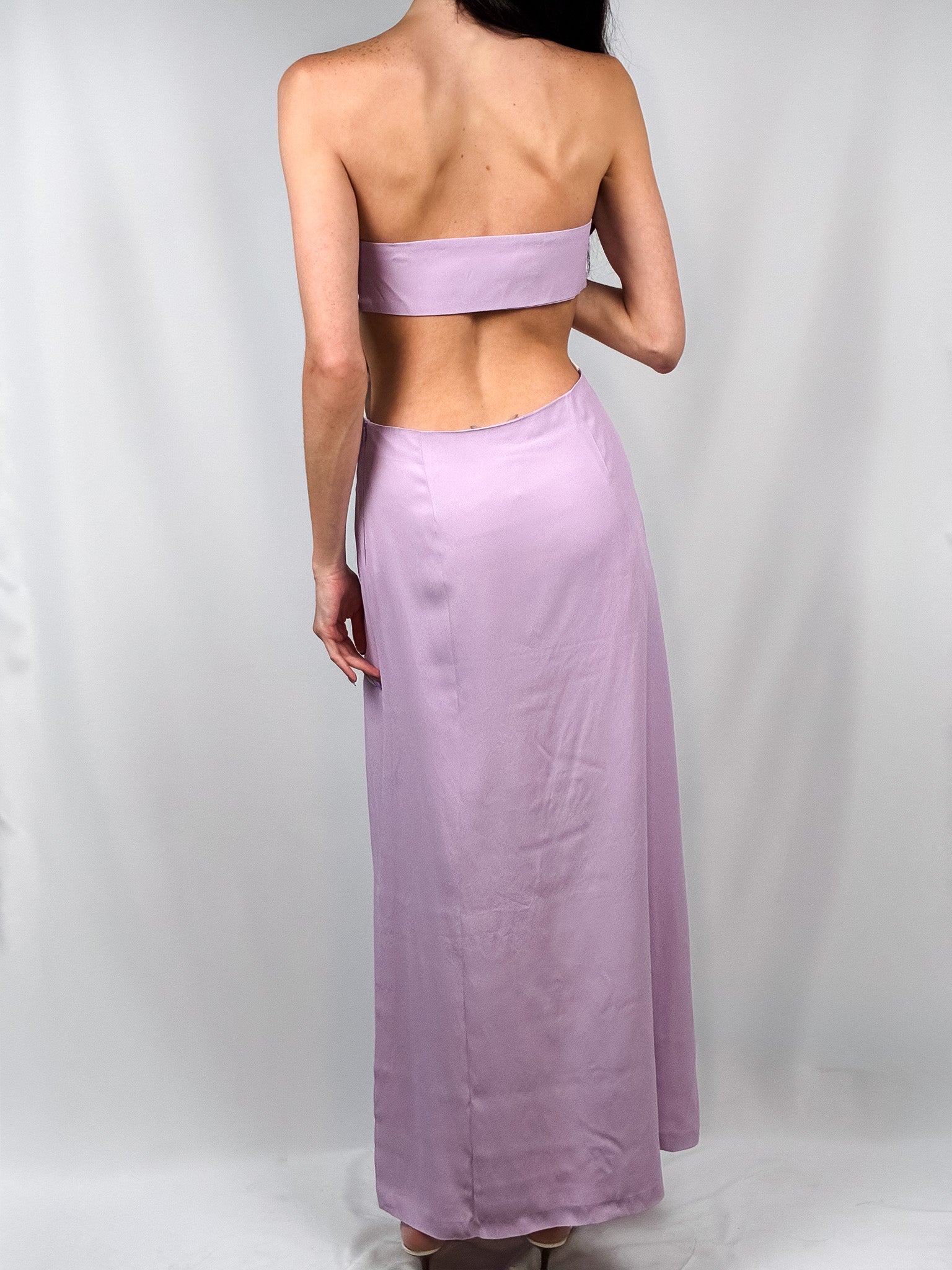 2000s Lilac Airbrushed Rose Strapless Gown - M