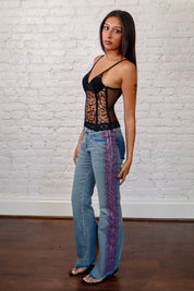 La Perla Early 2000s Black Mesh Embroidered Corset Top