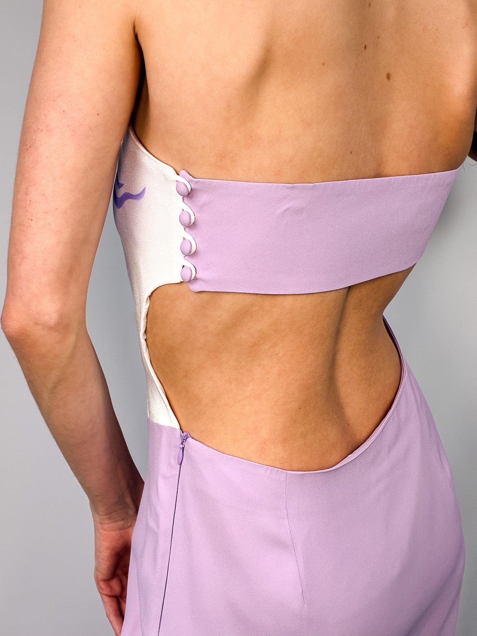 2000s Lilac Airbrushed Rose Strapless Gown - M