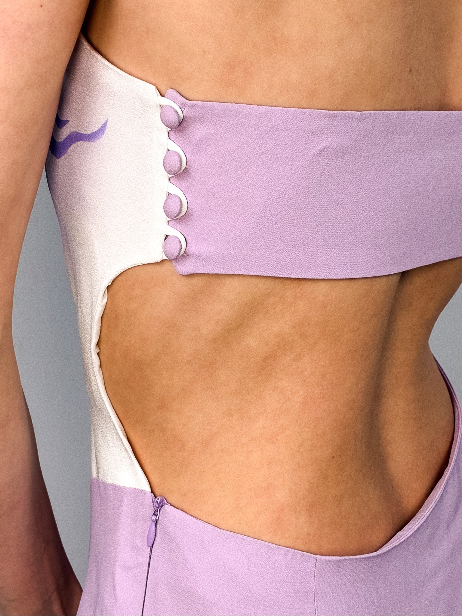 2000s Lilac Airbrushed Rose Strapless Gown - M