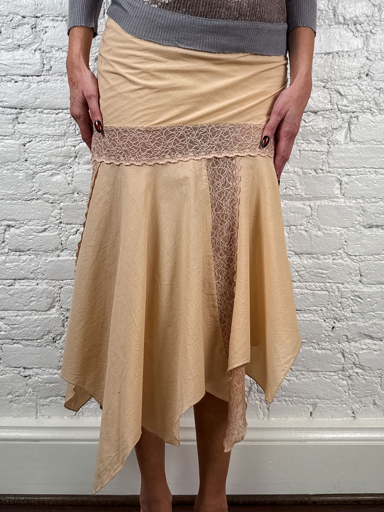 2000s Beige Silk & Lace Handkerchief Skirt