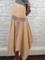 2000s Beige Silk & Lace Handkerchief Skirt