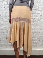 2000s Beige Silk & Lace Handkerchief Skirt