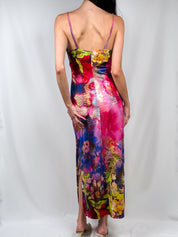 Class Roberto Cavalli 2000s Watercolor Floral Crystal-Strap Satin Maxi Dress - S/M